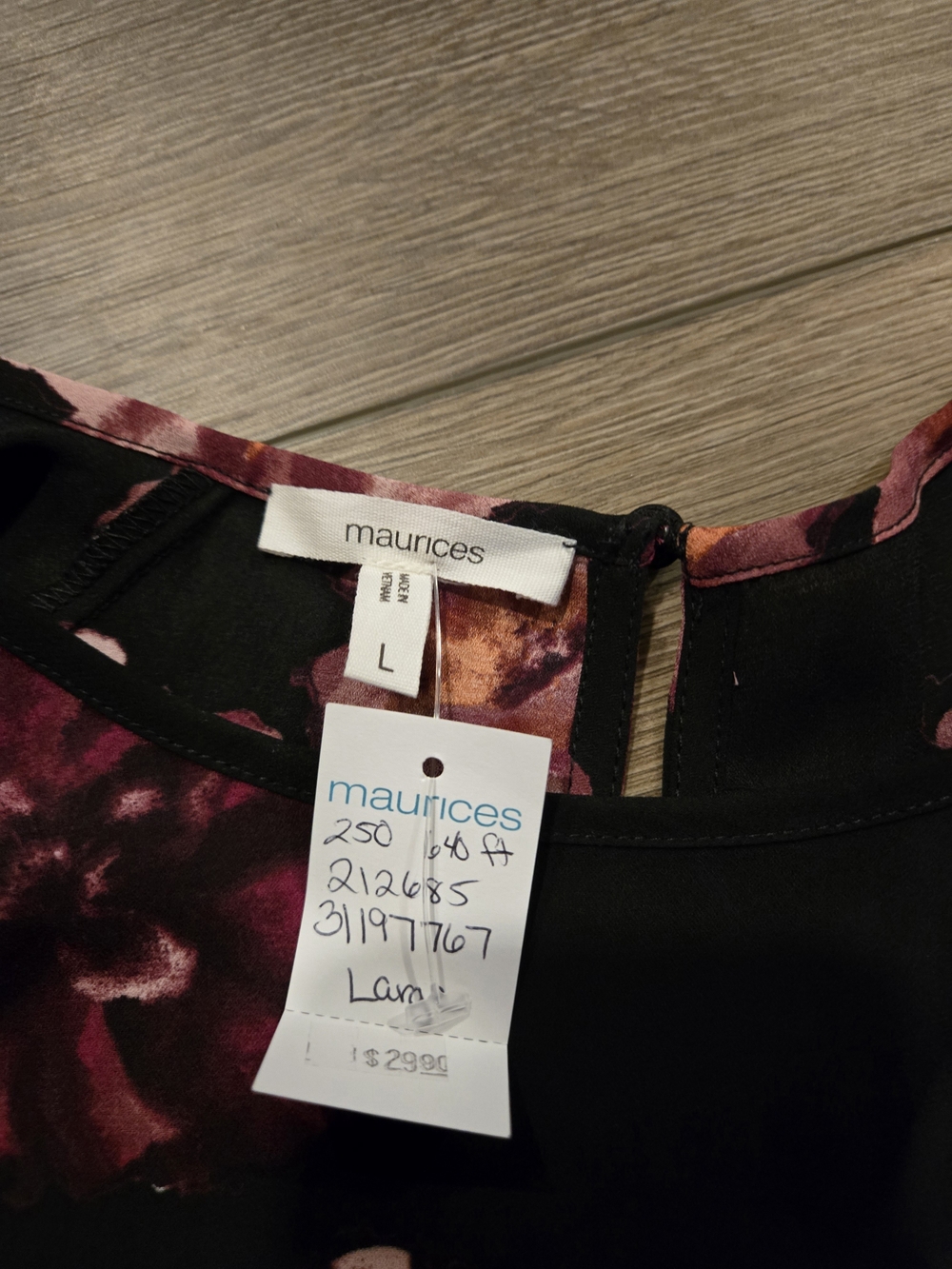 Maurices Black Blouse with Pink & Magenta Floral Print - Picture 3 of 5